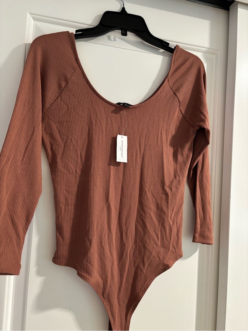 Banana Republic Ribbed Scoop-Neck Bodysuit - Rust Brown